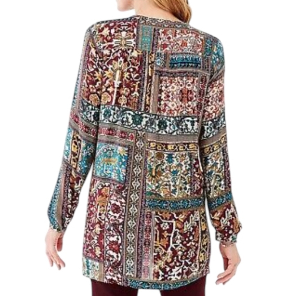 J. Jill Patchwork Print Tunic Blouse Lagenlook Cottage - Picture 4 of 14